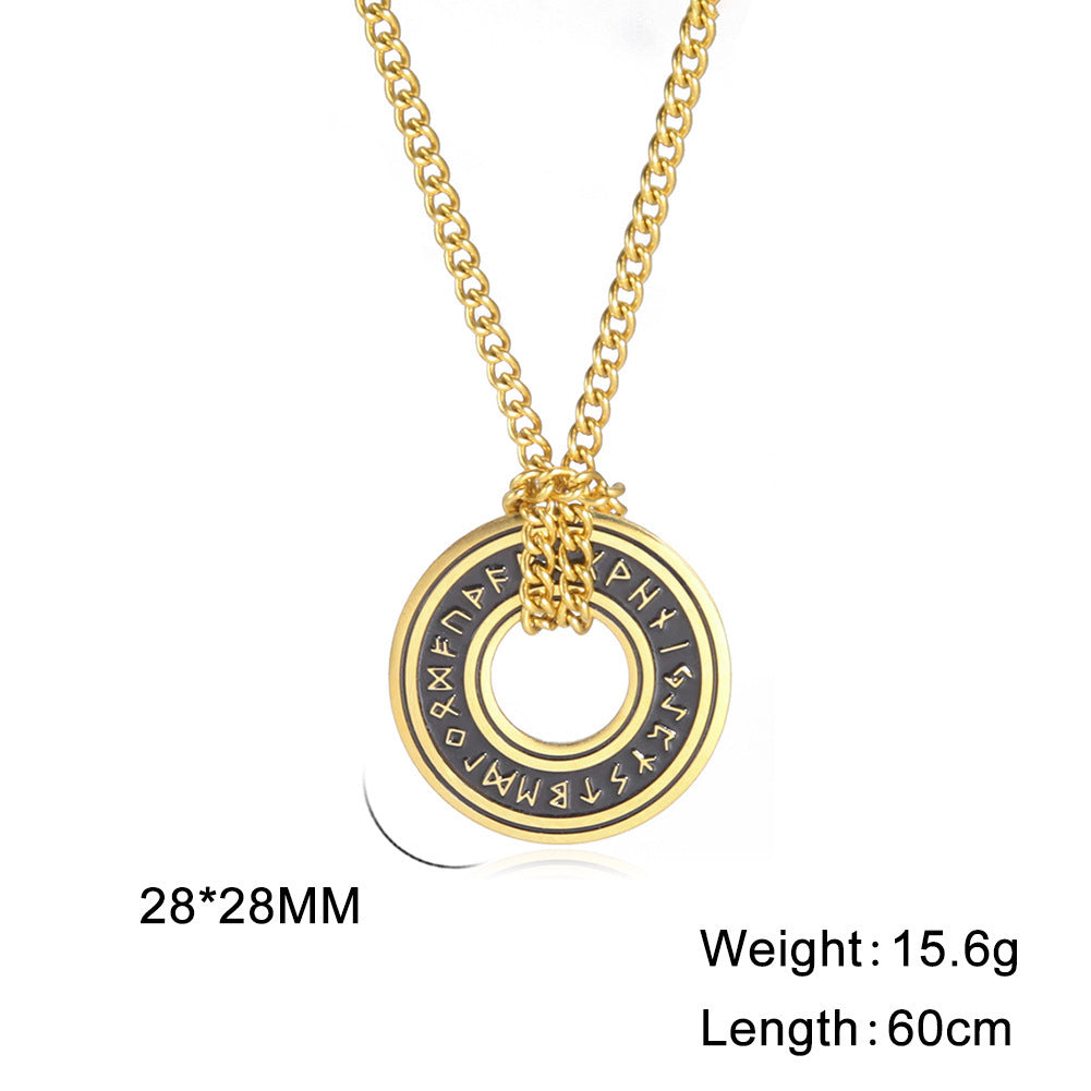 Viking Rune Circle Pendant Necklace gold-tone curb chain view 5