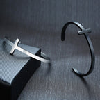 Minimalist Cross Cuff Bracelet - two bracelets, silver and black