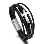Braided Leather Cross Bracelet black finish view 5