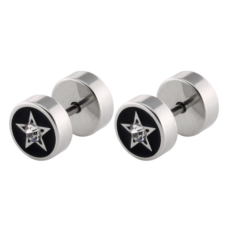 Barbell Stud Earrings with Inlay - Gold-tone geometric floral stud view 2