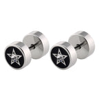 Barbell Stud Earrings with Inlay - Gold-tone geometric floral stud view 2