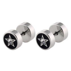 Barbell Stud Earrings with Inlay - Gold-tone geometric floral stud view 2