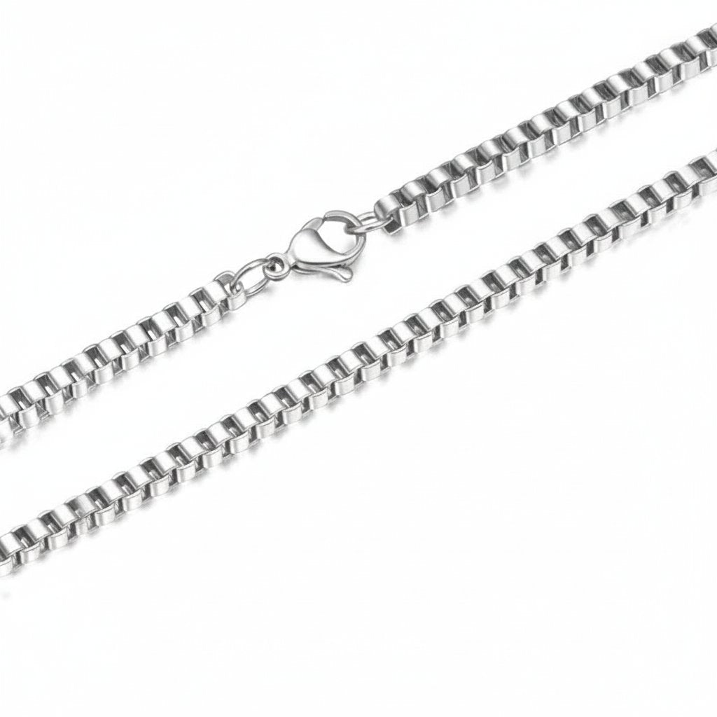 Minimalist Stainless Steel Box Chain on neck view 8