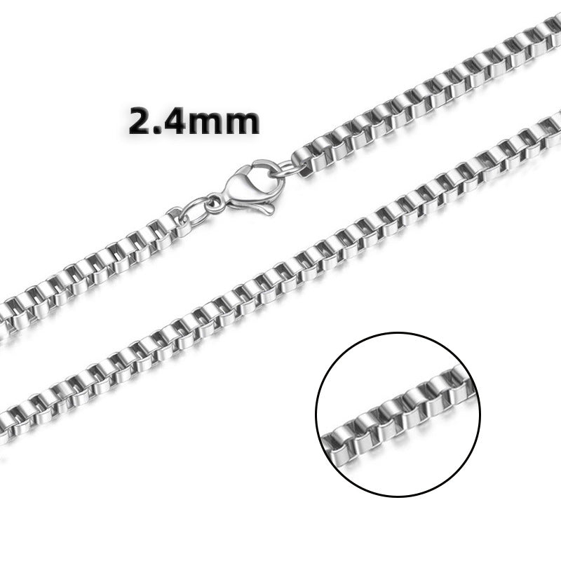 Minimalist Stainless Steel Box Chain on neck view 4