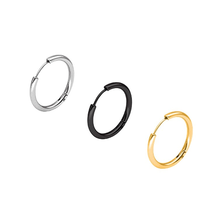 Classic Stainless Steel Hoop Earrings in silver, rose gold, gold, and black finishes view 4