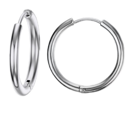 Thin Seamless Stainless Steel Hoop Earrings, silver finish