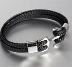 Braided Leather Anchor Bracelet with silver-tone clasp