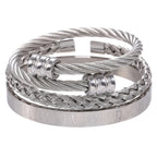 Stainless Steel Roman Numeral Bracelet Set with gold-tone accents view 5