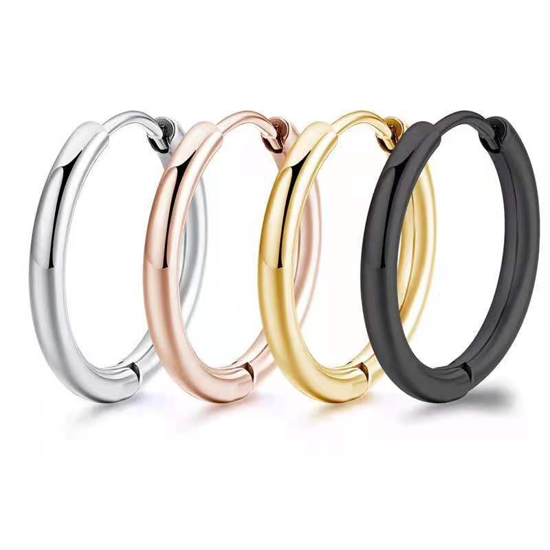 Classic Stainless Steel Hoop Earrings in silver, rose gold, gold, and black finishes