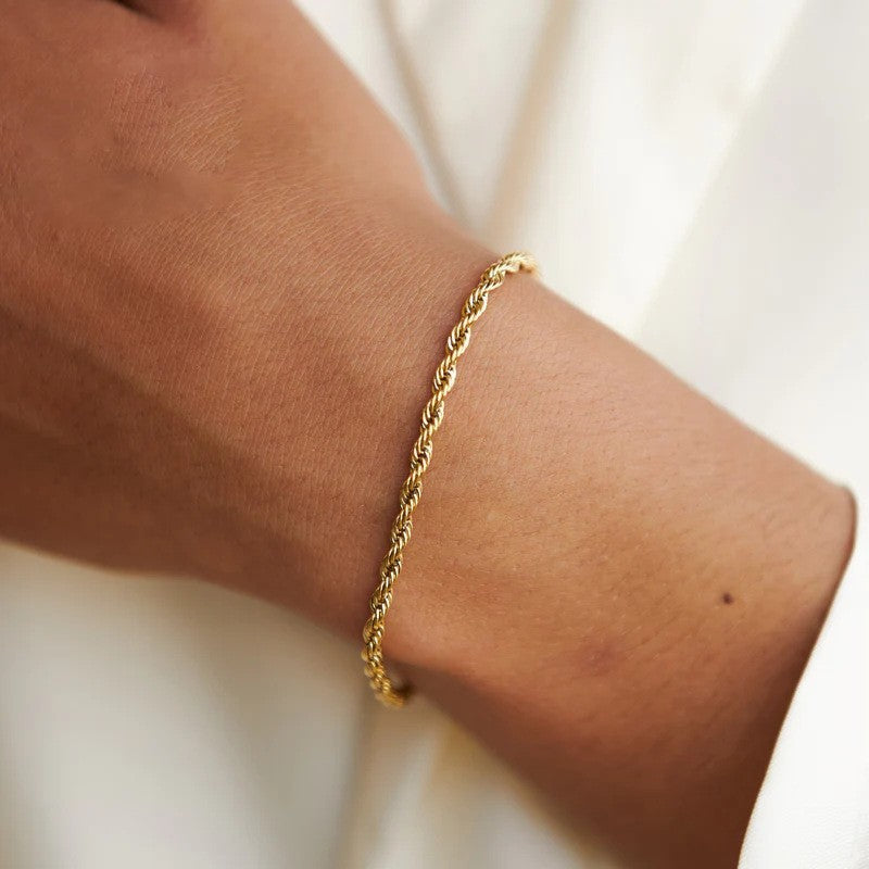 Stainless Steel Rope Chain Bracelet, gold-tone, product shot view 3