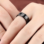 8mm Black Tungsten Carbide Dual Groove Ring on white background view 4