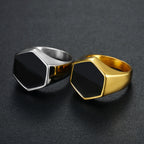 316L Stainless Steel Hexagon Signet Ring with black inlay view 3