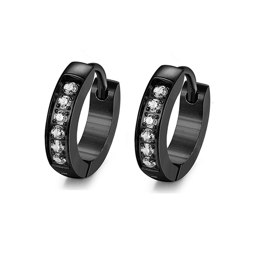 Stainless Steel Iced Huggie Hoop Earrings, silver-tone with cubic zirconia view 2