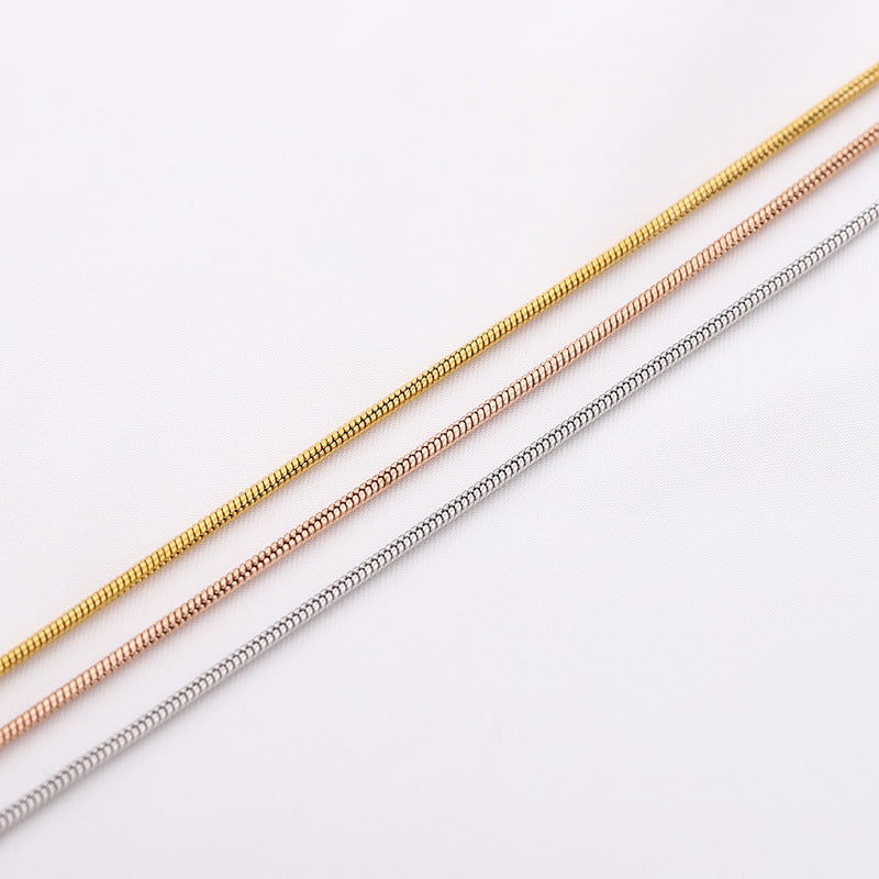 1.2mm-1.5mm Stainless Steel Snake Chain in gold, rose gold, and silver finishes