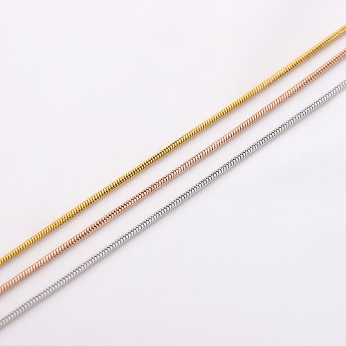 1.2mm-1.5mm Stainless Steel Snake Chain in gold, rose gold, and silver finishes