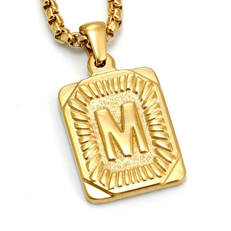 Gold-Tone Rectangular Initial Pendant Necklace with letter H view 14