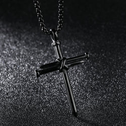 Nail Cross Pendant Necklace in black, gold-tone, and silver-tone view 3