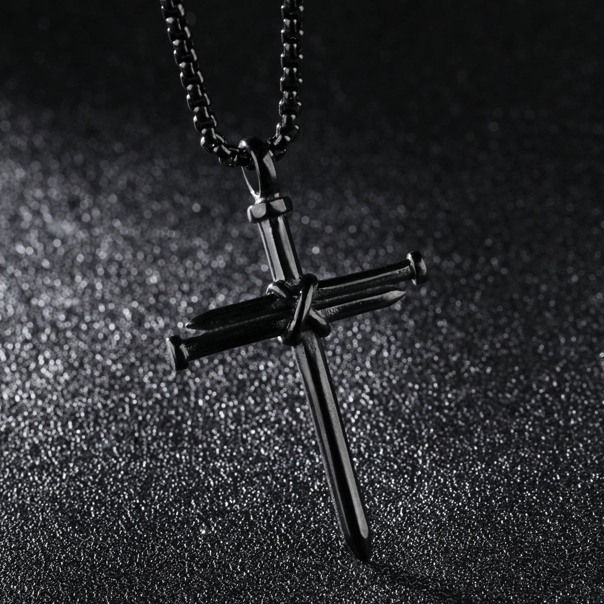 Nail Cross Pendant Necklace in black, gold-tone, and silver-tone view 3