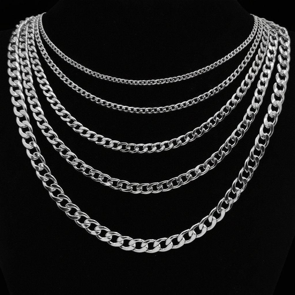 Stainless Steel Curb Link Chain Necklace, silver finish, curb link, lobster clasp view 5