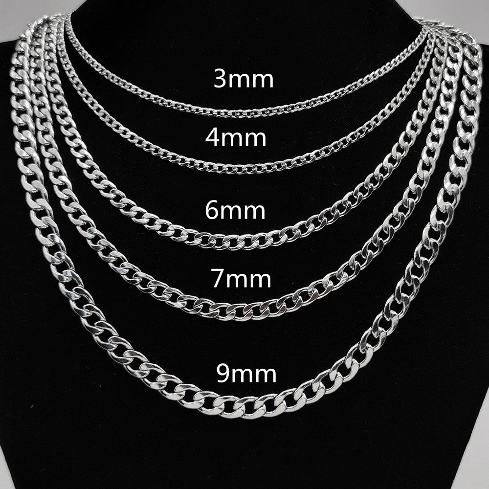 Stainless Steel Curb Link Chain Necklace, silver finish, curb link, lobster clasp view 5