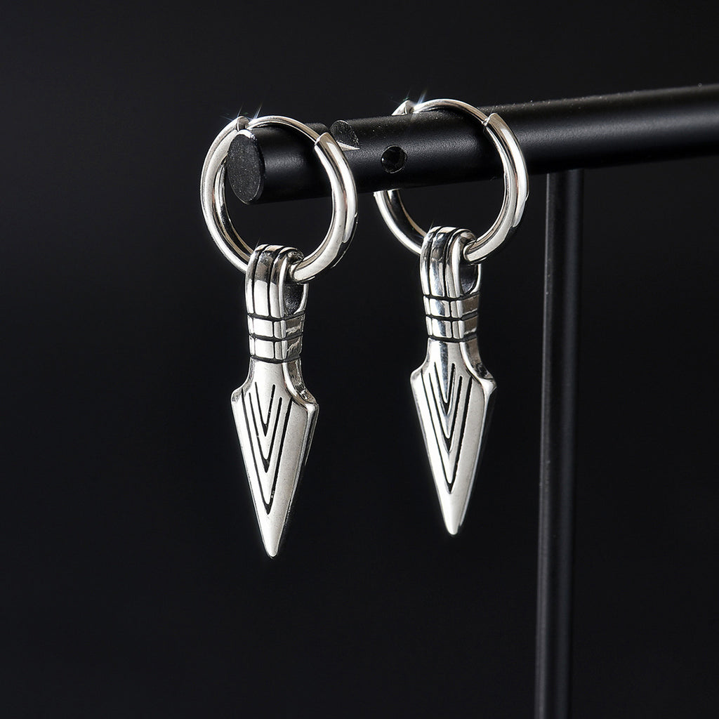 Stainless Steel Arrow Dangle Hoop Earrings, silver finish view 3