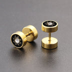 Barbell Stud Earrings with Inlay - Gold-tone geometric floral stud view 5