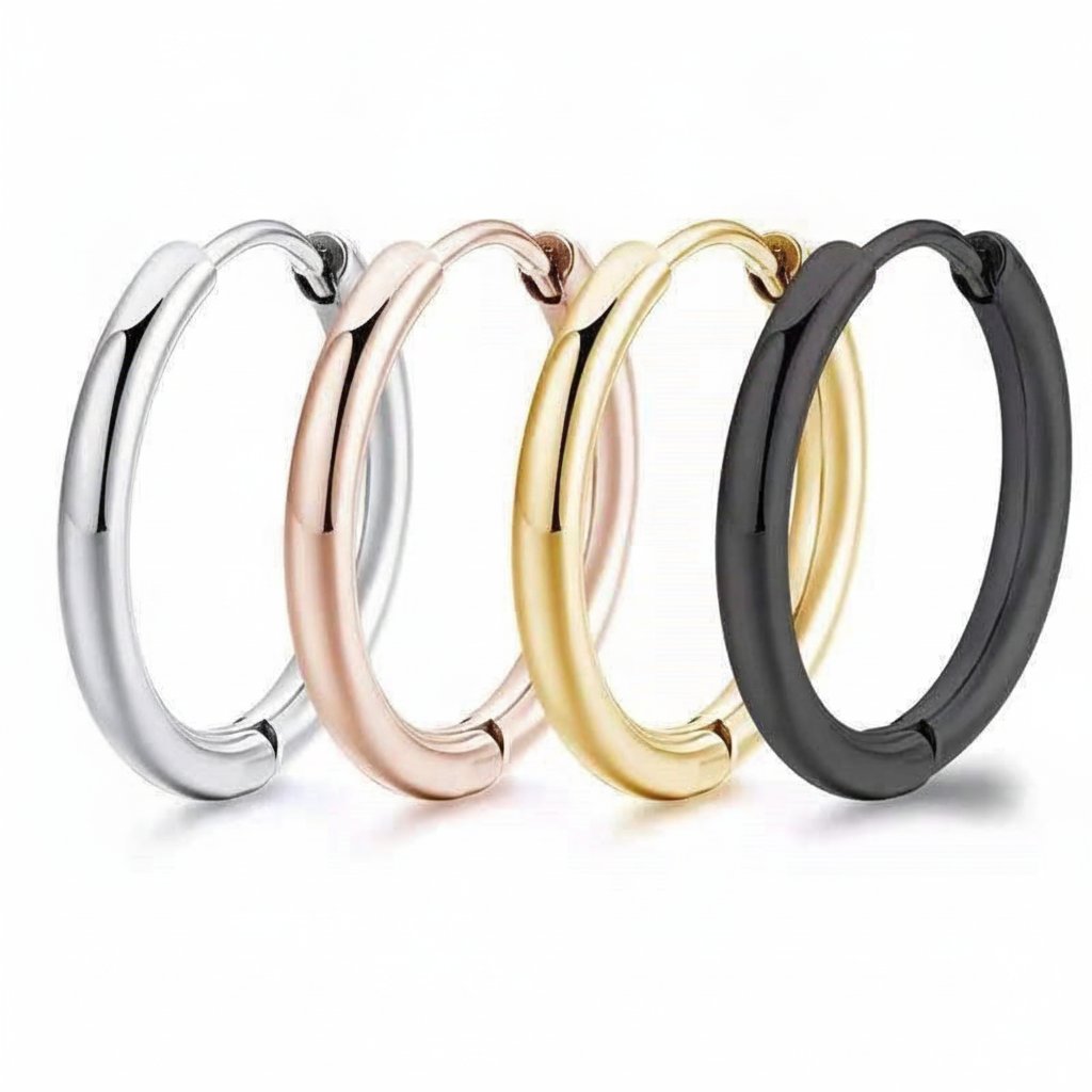 Classic Stainless Steel Hoop Earrings in silver, rose gold, gold, and black finishes view 2
