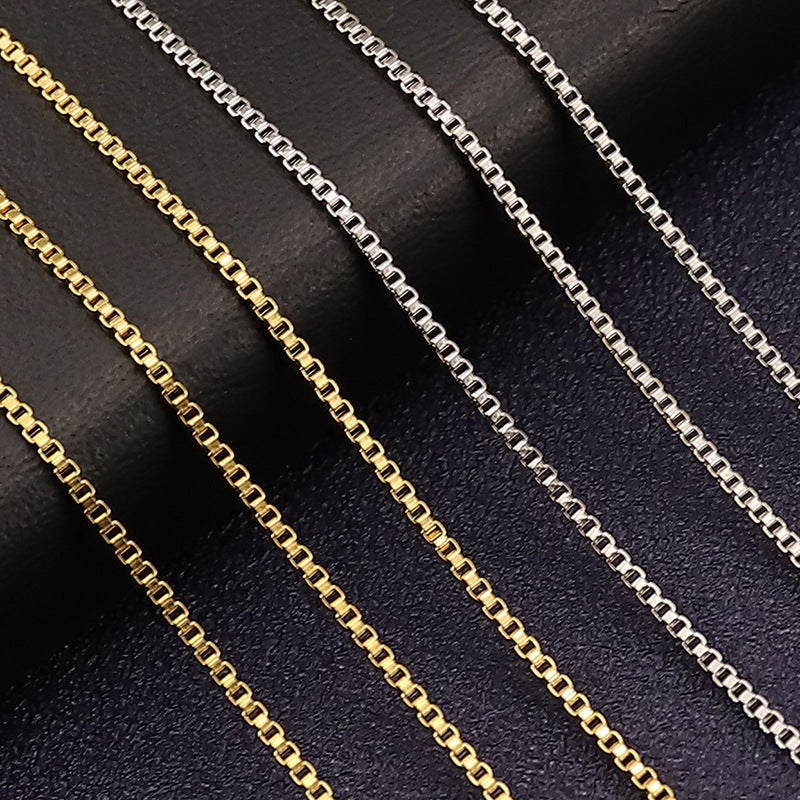 1.5mm Box Chain Necklace in silver and gold-tone finishes with lobster clasps view 2