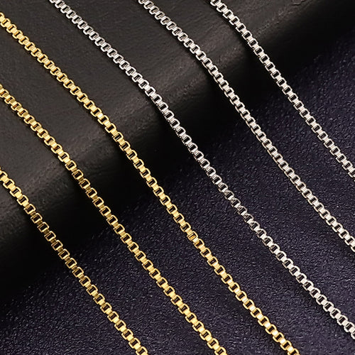 1.5mm Box Chain Necklace in silver and gold-tone finishes with lobster clasps view 2