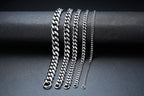 Titanium Steel Cuban Link Bracelet in silver-tone and black finishes
