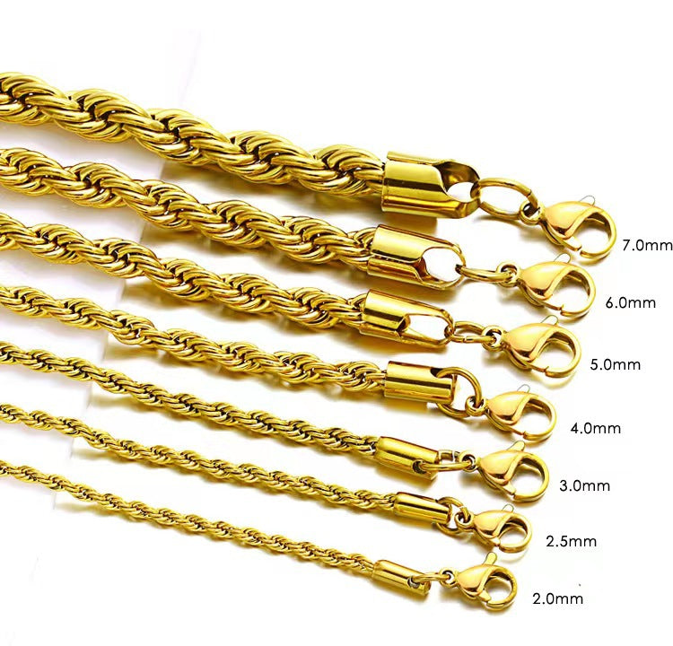 2-5mm Stainless Steel Rope Chain on dark wood texture view 5