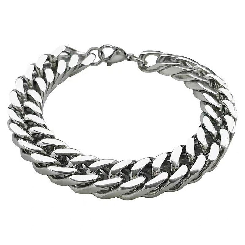 Titanium Steel Cuban Link Bracelet, silver-tone, polished finish view 2