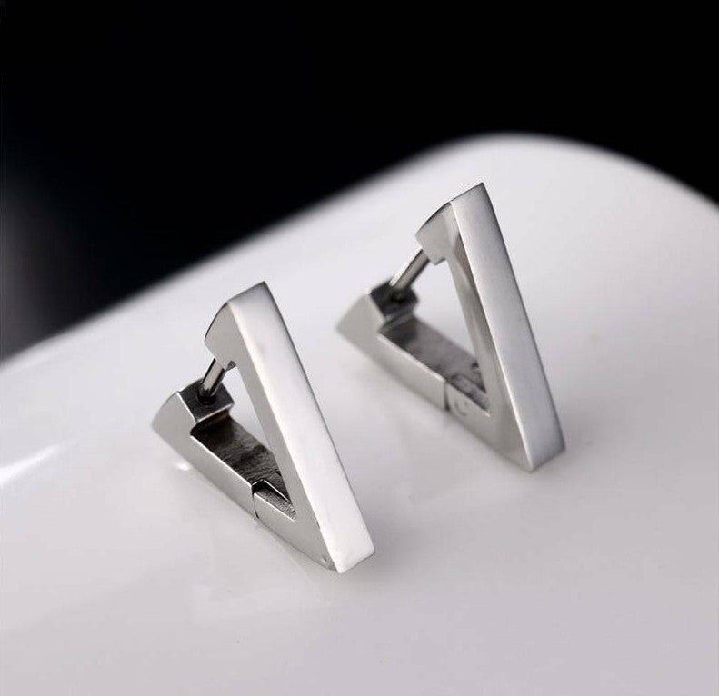 Geometric Triangle Hoop Earrings in silver stainless steel view 3