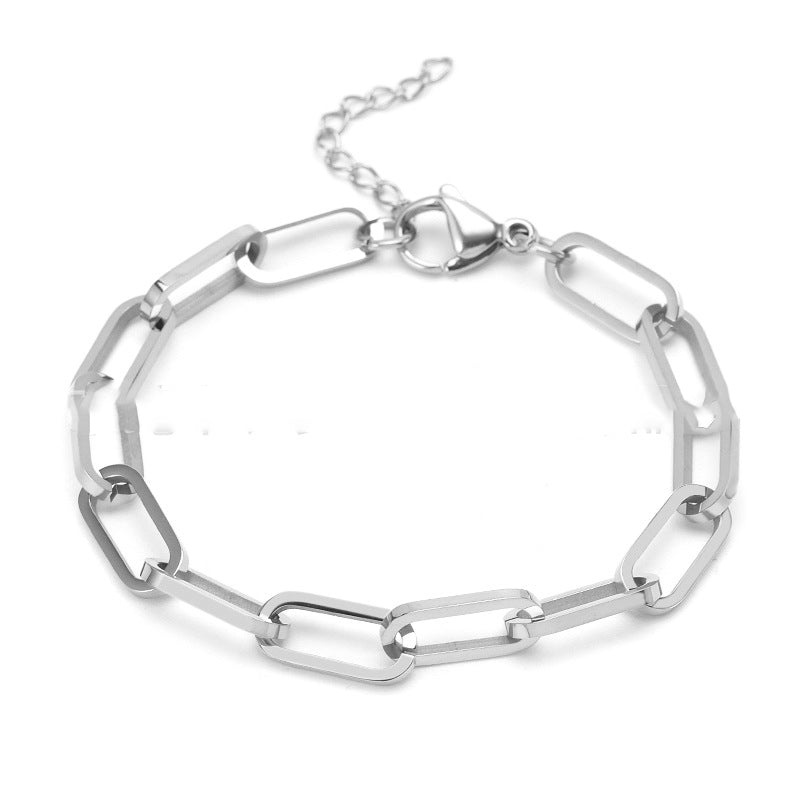 Titanium Steel Paperclip Link Bracelet, silver-tone, minimalist design