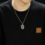Saint Christopher Oval Pendant Necklace on a chain, silver and gold-tone view 4