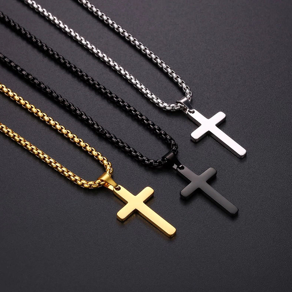 Titanium Steel Layered Cross Necklace in silver finish view 5