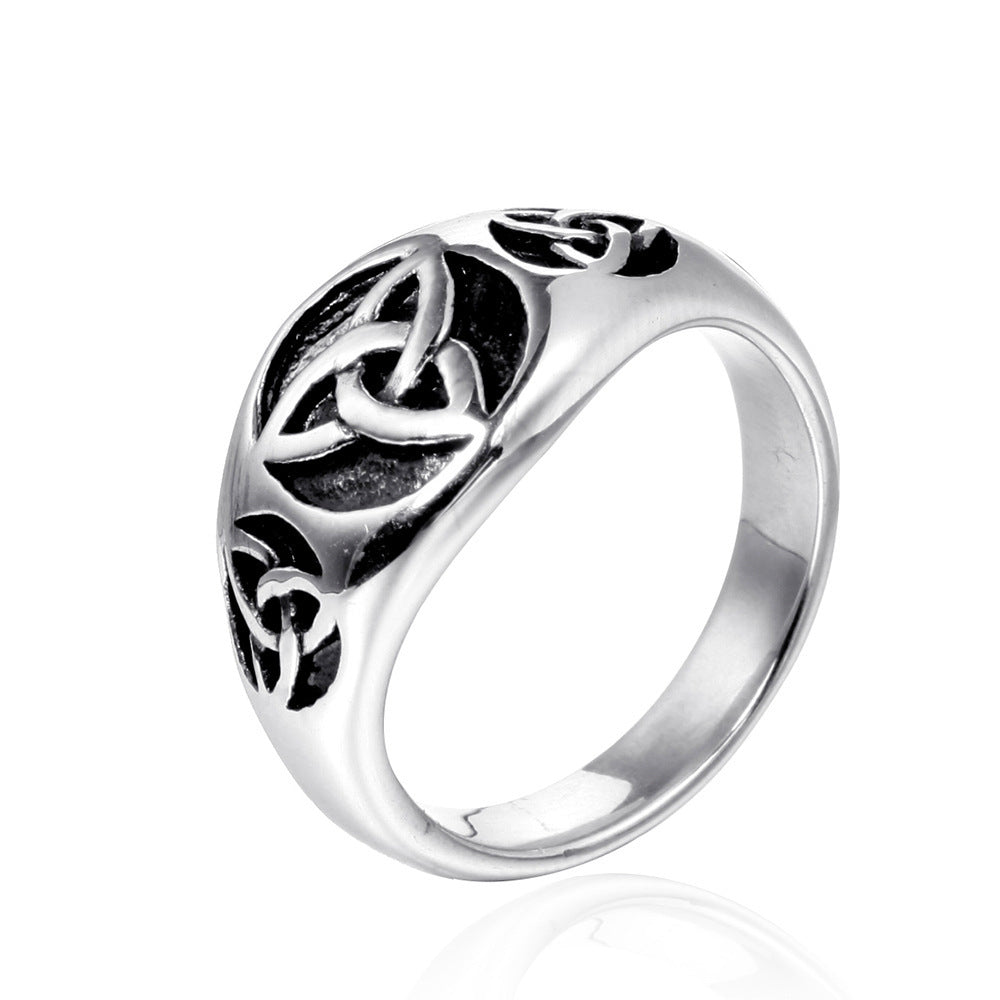 Stainless Steel Celtic Knotwork Ring, silver tone, front view