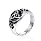 Stainless Steel Celtic Knotwork Ring, silver tone, front view