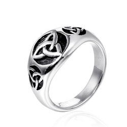Stainless Steel Celtic Knotwork Ring, silver tone, front view