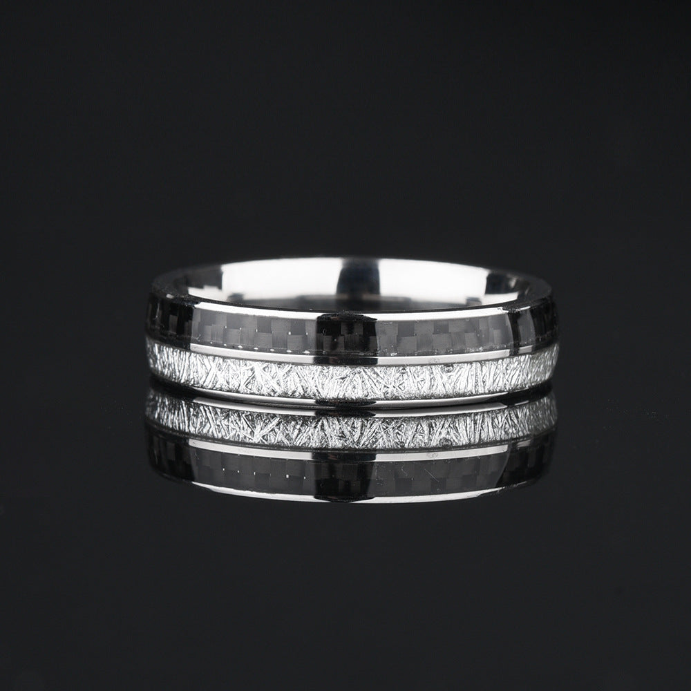 Stainless Steel Carbon Fiber Ice Ring with textured inlay view 3