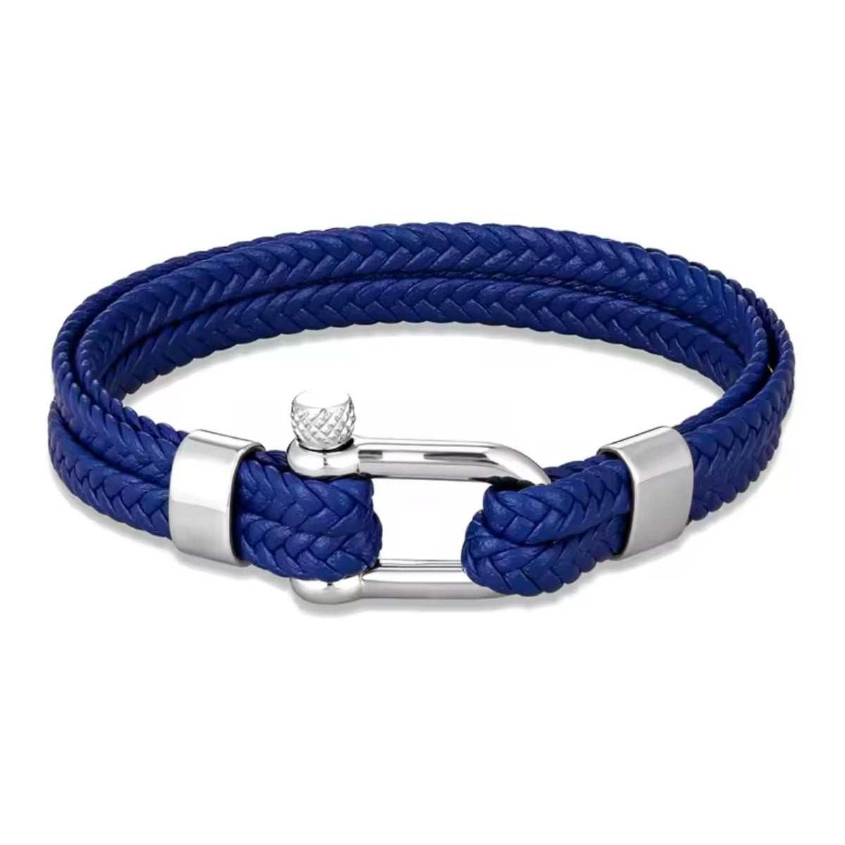 Braided Leather Shackle Bracelet with silver-tone clasp view 2