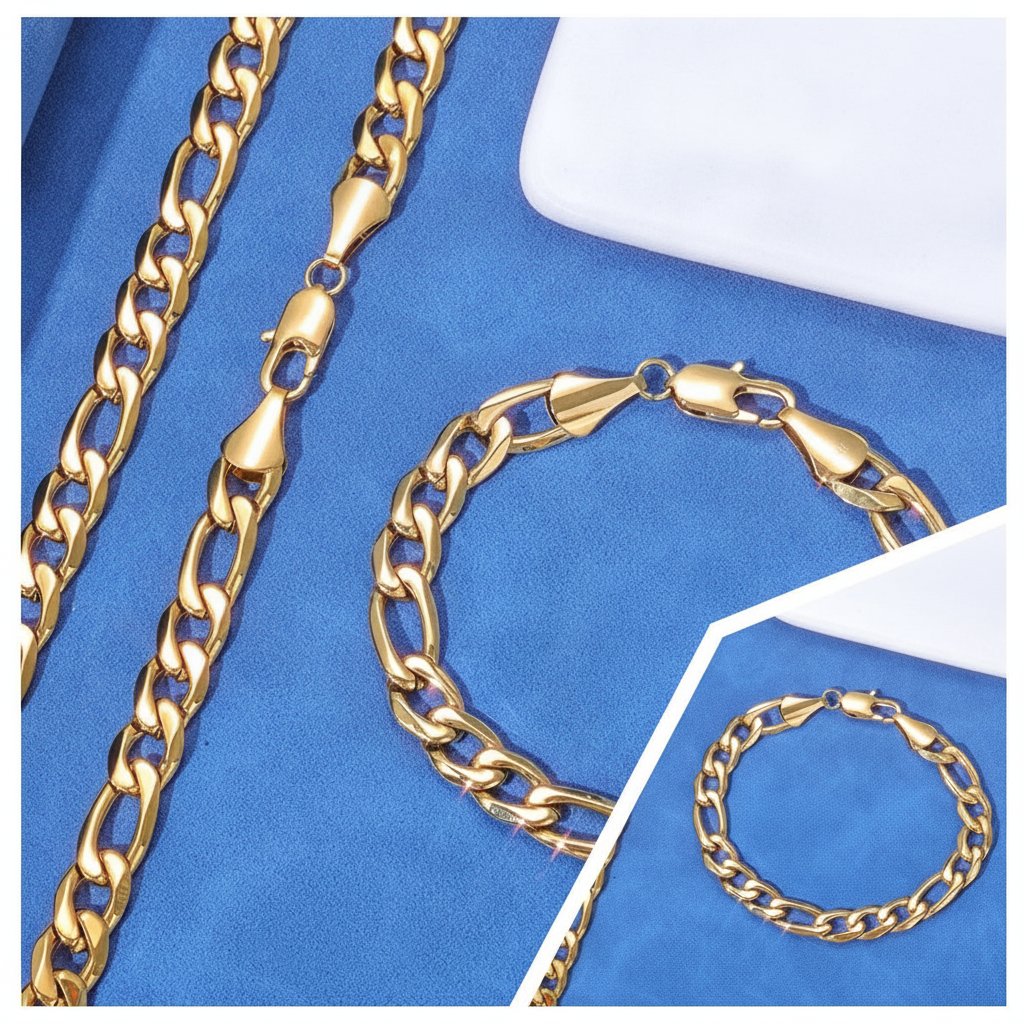 5mm Figaro Link Stainless Steel Chain in silver color with a bracelet view 2