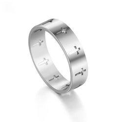 Hollow Cross Stainless Steel Band Ring - silver, cross pattern, minimalist