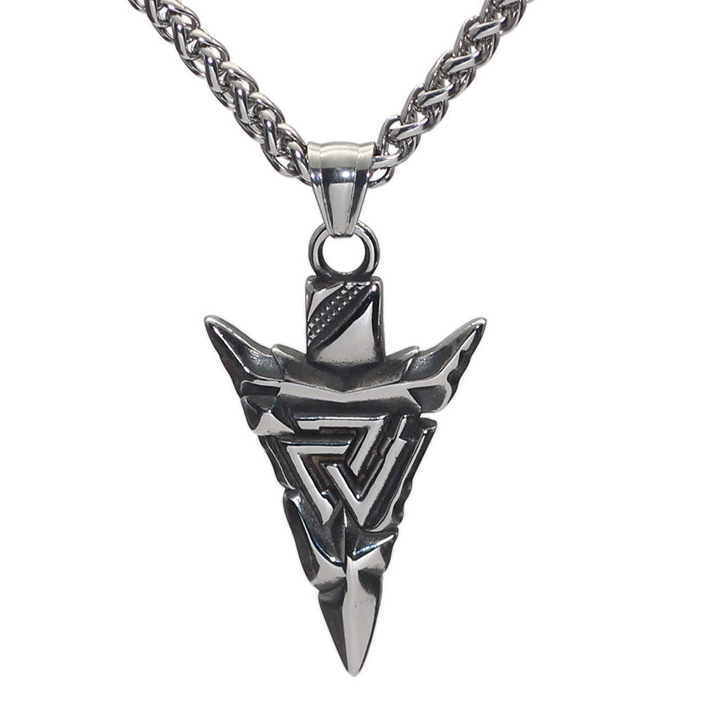 Viking Triangle Rune Arrow Pendant Necklace with a geometric arrow pendant and a silver-tone finish