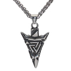 Viking Triangle Rune Arrow Pendant Necklace with a geometric arrow pendant and a silver-tone finish