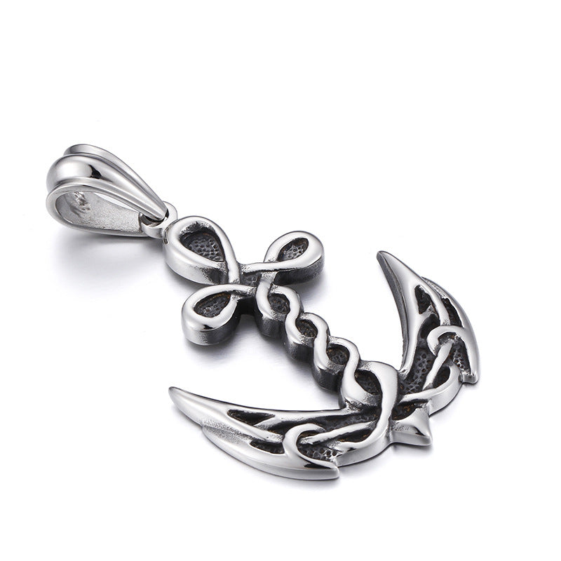 Titanium Steel Anchor Knotwork Pendant, silver-tone, detailed design