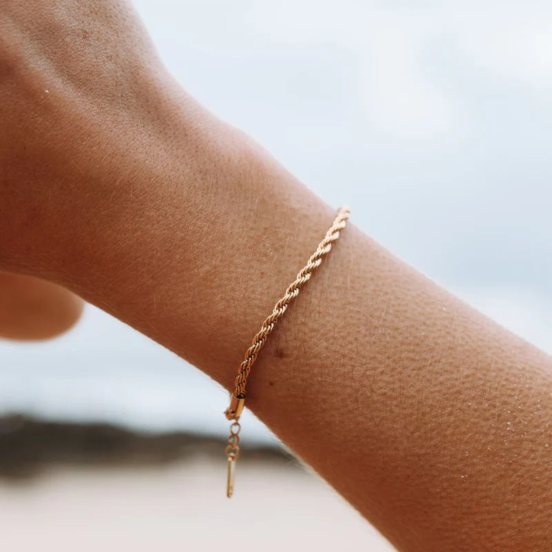 Stainless Steel Rope Chain Bracelet, gold-tone, product shot view 2