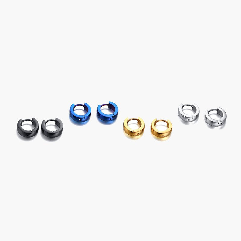 4mm Stainless Steel Hoop Earrings in black, gold, blue, and silver finishes. view 2