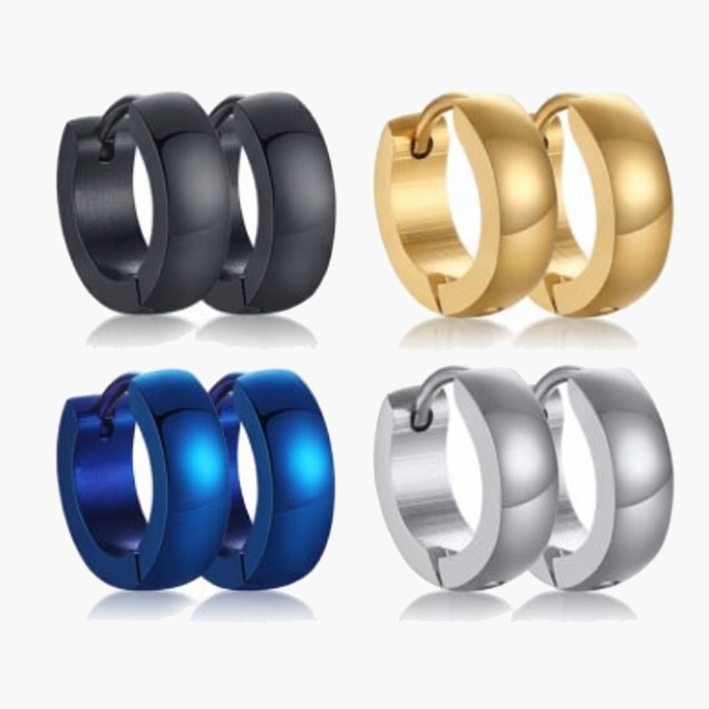 4mm Stainless Steel Hoop Earrings in black, gold, blue, and silver finishes. view 6