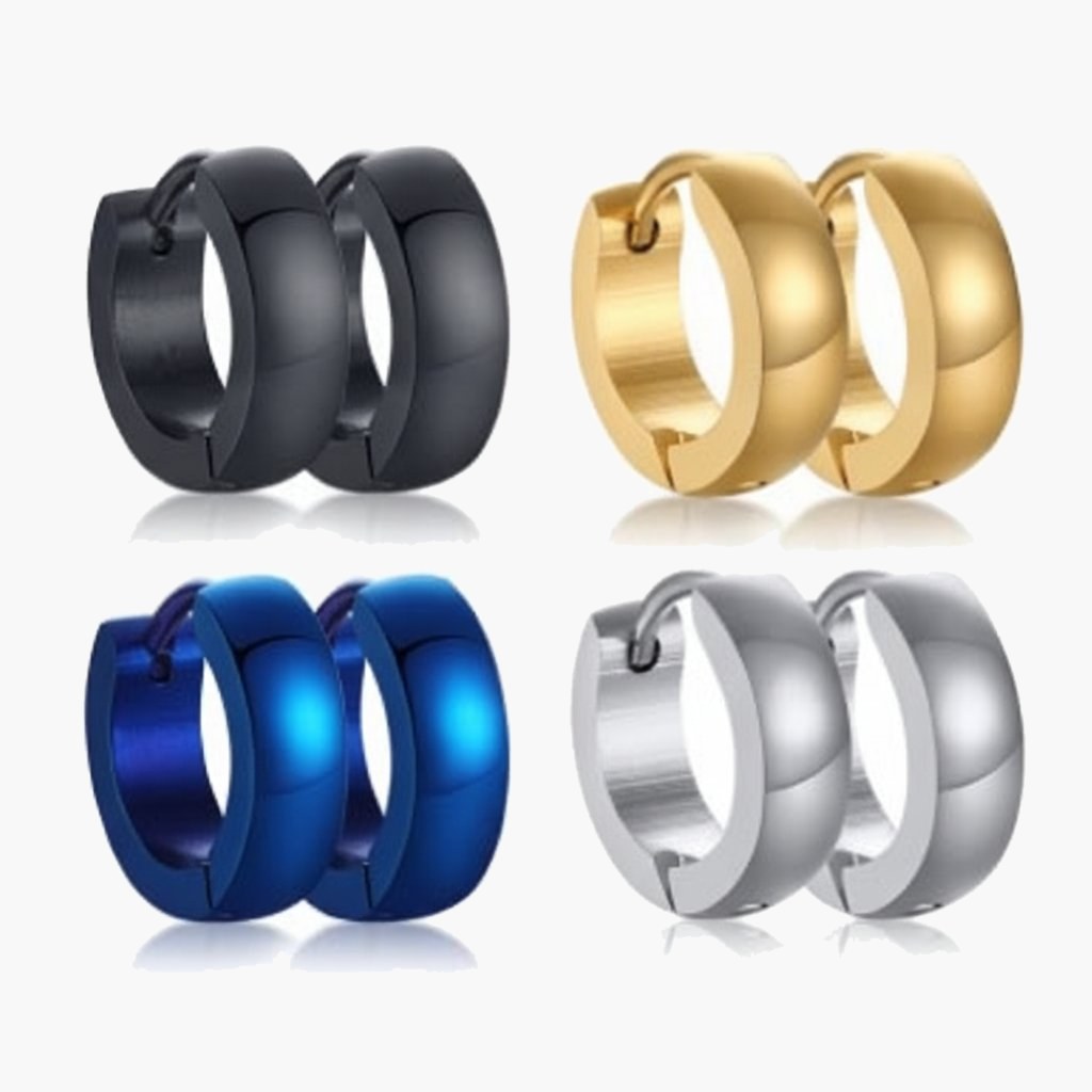 4mm Stainless Steel Hoop Earrings in black, gold, blue, and silver finishes. view 7